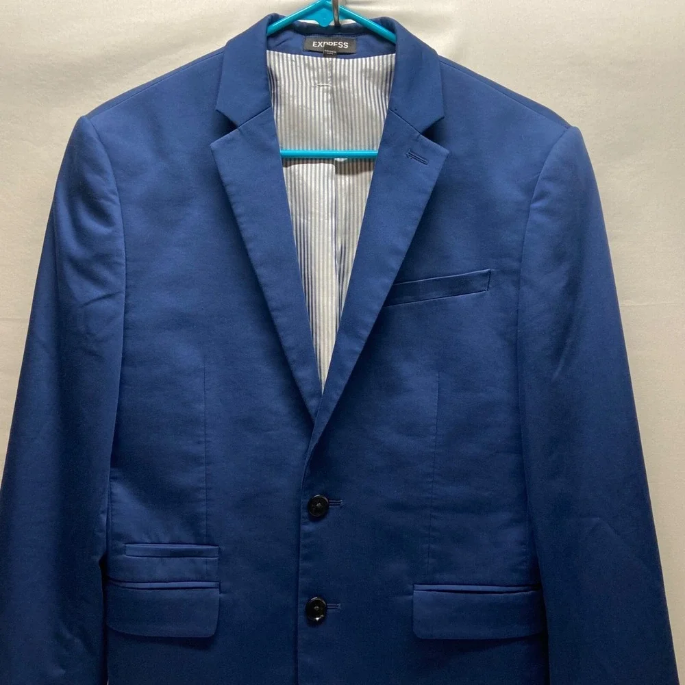Express Blazer Suit Jacket Men's Medium Navy Blue 2 Button Slim Fit Top Coat EUC